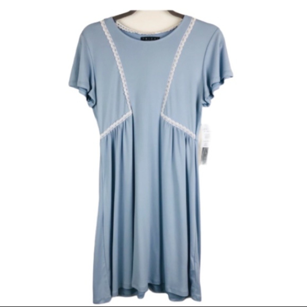 NWT Trixxi chambray dress with white lace trim